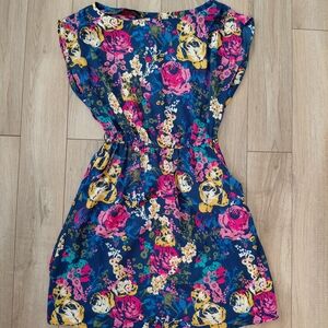 Red Camel Floral Mini Dress - Blue, Pink, Yellow